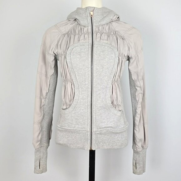 Lululemon Special Edition Rare Grey Tencel Ruching Scuba Hoodie Thumbholes Sz 4 - Picture 2 of 14